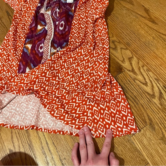ANTHROPOLOGIE AKEMI KIN Ikat Split Neck Top Orange / Red Aztec Embroidered Boho - Picture 16 of 16